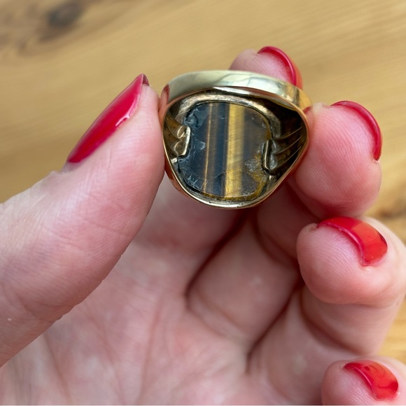Vintage Estate Men's 10k Yellow Gold Tiger's Eye Cameo Ring Sz 8.75 - Picture 10 of 16